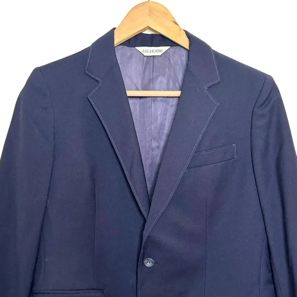 Vintage Classic J.G. Hook Size 12 Navy Blue 100% Worsted Wool 2 Button Blazer